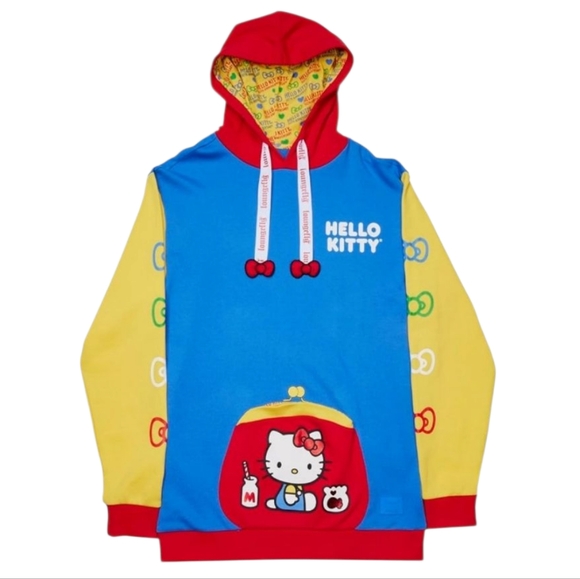Hello Kitty Sweaters - Loungefly Sanrio Hello Kitty 50th Anniversary Color Block Unisex Hoodie Sweater